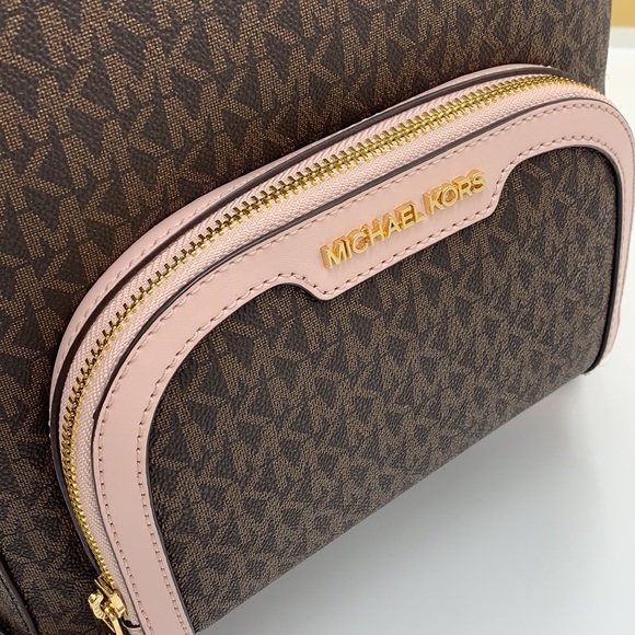 MICHAEL KORS JAYCEE MEDIUM ZIP POCKET BACKPACK BROWN /PINK SIGNATURE COL… - Picture 7 of 16